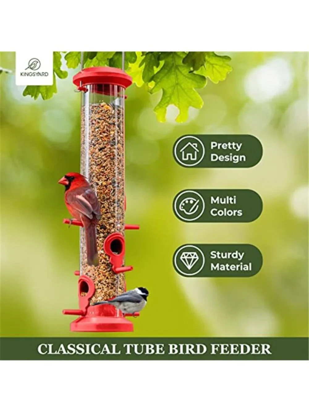 New 2 Pack Tube Bird Feeders for Outdoors Hanging, Premium Hard Plastic